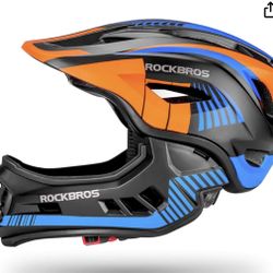 ROCKBROS Kids Full Face Helmet Kids Bike Helmets Lightweight Toddler Mountain Bike Helmet Detachable for MTB BMX Skating Cycling Scooter Safety Bicycl