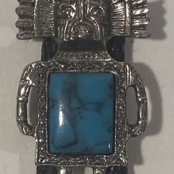 Vintage Silver And Turquoise Man Bolo Tie