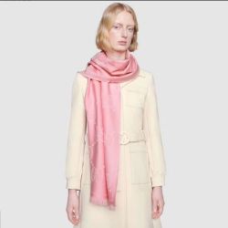 New Women's Gucci Authentic Beautiful GG Wool Jacquard Scarf Shawl Pink