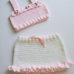 Beautiful Baby Crochet top and skirt set, Baby Girl, 3-9 month. 