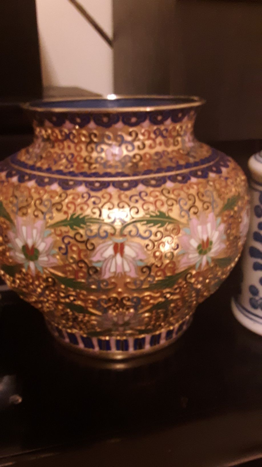 Large ceramic gold multi color vase antique