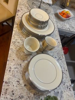 Ivory and Platinum Rimmed Dinnerware Set