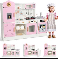 WISAIRT

Wisairt Pretend Play Kitchen Set, 51.2in Wooden Kitchen for Kids w/ Chef's Costume Stove Sink Ice Maker Oven Microwave, Realistic Lights Soun