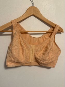 Telimussto Women's Front Close Wirefree Bra Lace Full Coverage Beige Nude  40 C⁠