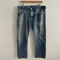 Levi's 501 Distressed Faded Blue‎ Jeans 36x32 Crotch Hole Tears AS-IS 2000s
