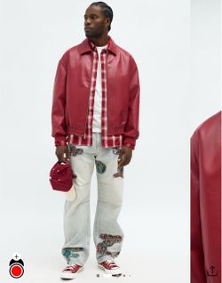 Red Faux Leather Zip-Up Bomber Jacket