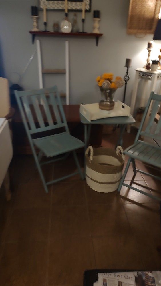 Vintage Antique Bistro Wood Folding Table & 2