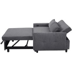 57.48 Pull-out Sofa Bed Convertible Couch 2 Seat Loveseat Sofa Modern Sleeper Sofa with Two Throw Pillows and USB Ports for Living Room, Dark Grey