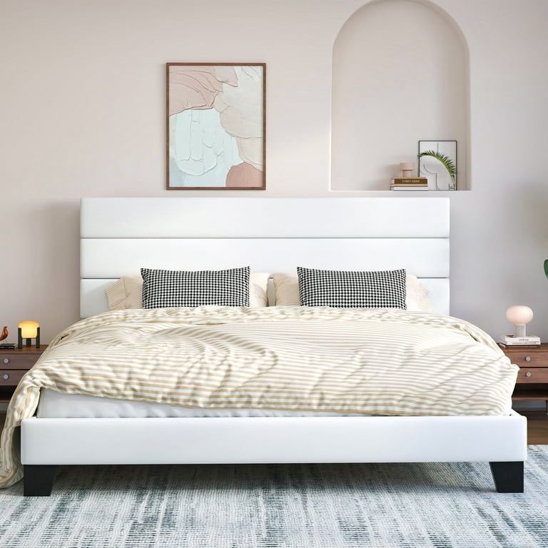 King Size Platform Bed Frame with Velvet Upholstered Headboard and Wooden Slats Support, Fully Upholstered Mattress Foundation/No Box Spring Needed/Ea