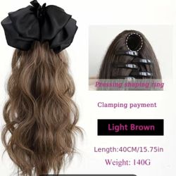 Synthetic Claw Clip In Curly Wavy Hair Extensions With Bow Hair Clip Natural Looking 16”