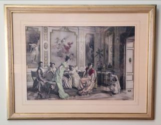 Vittorio Reggianini Mother’s Birthday Hand-Colored Heliograph Engraving 38x29 Framed