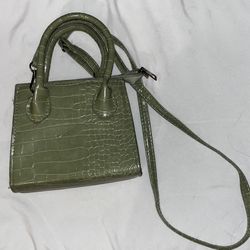 Green Faux Crocodile Mini Handbag
