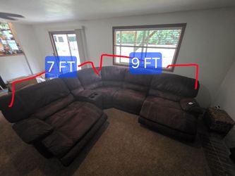 Large Brown Sectional Sofa with Recliners
