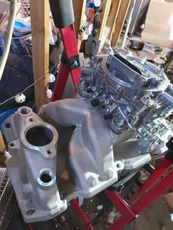 Aluminum hirise imtake/ eddlbrock carb sb chv