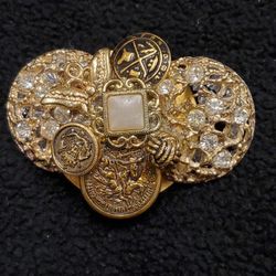 Vintage Large Handmade Goldtone Button Brooch