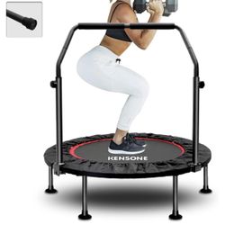 KENSONE 40"/48" Foldable Mini Trampoline, Indoor Trampoline for Kids, Adults Indoor/Garden Workout, Fitness Rebounder with Adjustable Foam Handle, Max