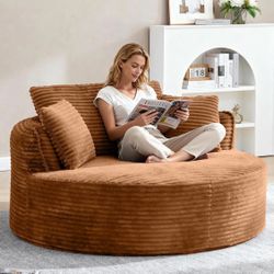 54” Orange Upholstered Corduroy Deep Seat Single Cloud Sofa Chair [NEW]