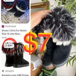 $7 Winter warm Boots suede and Faux Fur in good condition size 9