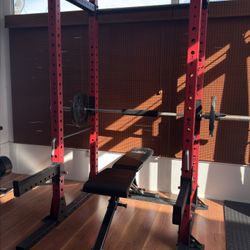 ETHOS Power Rack 1.0 + Olympic Plates + Bench (Will Sell Separately)