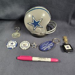 Dallas Cowboys Fan Lot, Key Chains, Bank, Pin, And Poker Chips