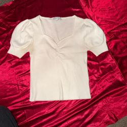 Cream Knit Puff Sleeve Top