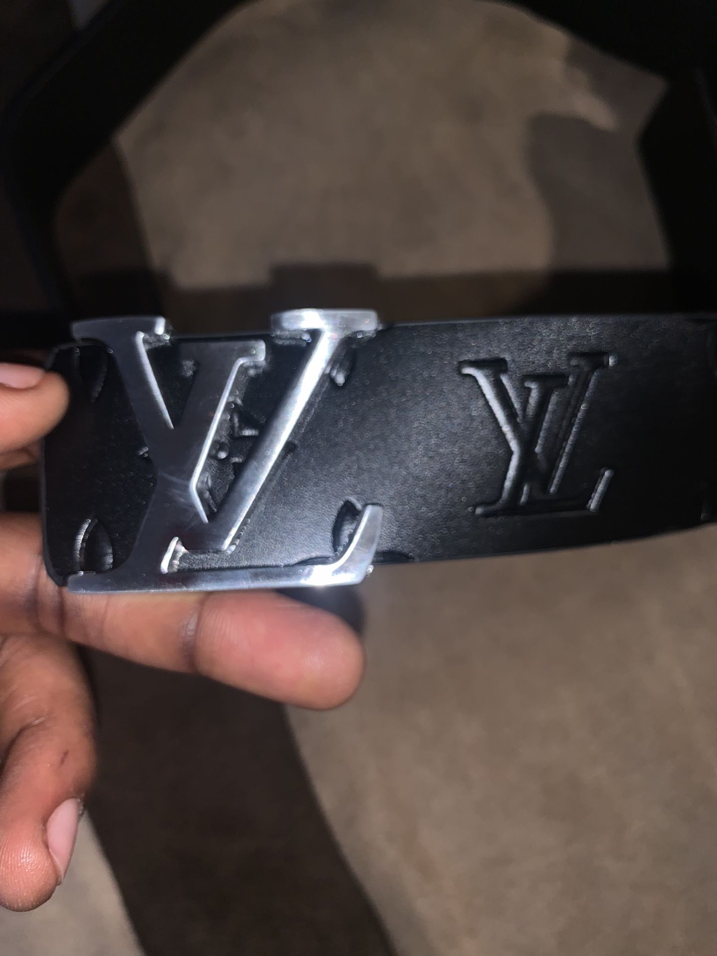 Black Louis Vuitton Belt With Silver Logo