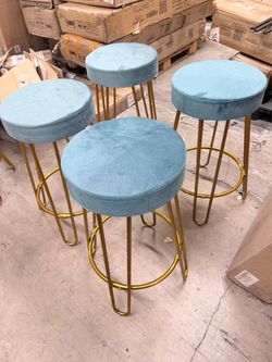 4pcs 26.5'' H Upholstered Velvet Counter Stools, Peacock Blue 592297