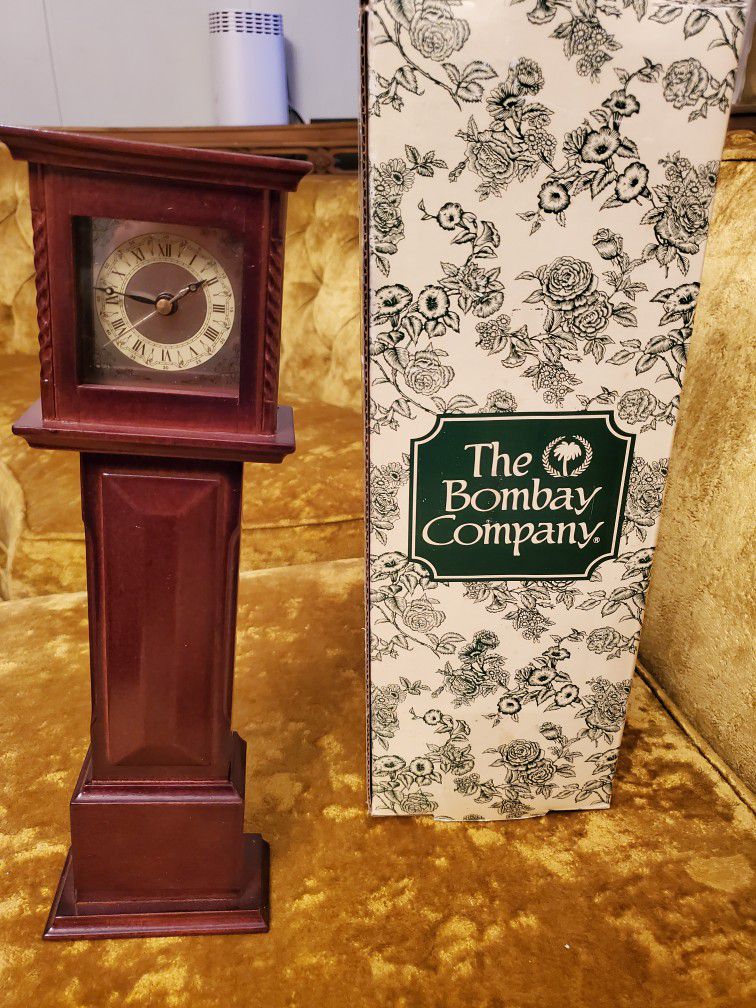 Vtg 1991 The Bombay Company Mini Grandfather Mantel Clock 13" 