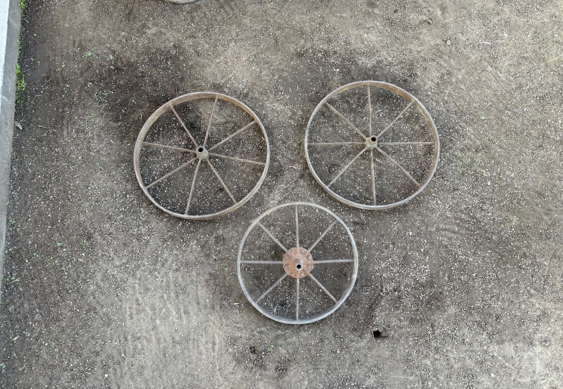 3 Metal Wagon Wheels 