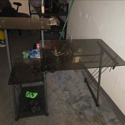 Black Tempered Glass Desk In Great Condition
