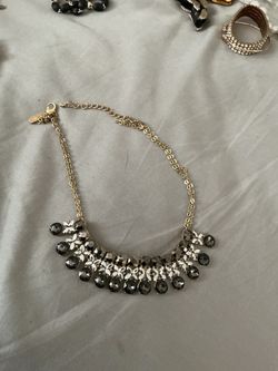 INC Gold-Tone Grey and Clear Crystal Statement Necklace from Macy’s never used