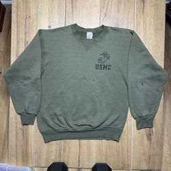 Vintage USMC Sweatshirt Men’s M Green SOFFE USA Marine Corps Crewneck USA Made
