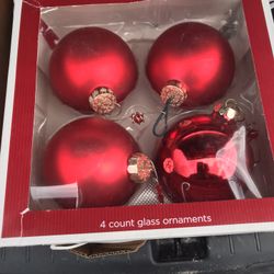 4 Glass Red Ornaments 