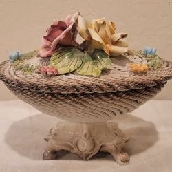 Vintage Capodimonte Pedastal Serving Bowl with Floral lid