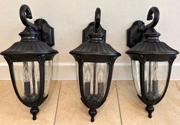 Set of 3 Black Aluminum Outdoor Wall Lanterns – Exterior Porch Lights