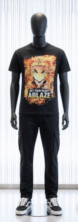 Demon Slayer Kyojuro Rengoku Set Your Heart Ablaze Graphic T-Shirt Black