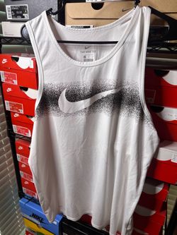 Nike white tank top with black swoosh, Size Large men’s lightly used #athleisure #swoosh