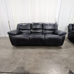 Black Leather Three-Seat Reclining Sofa