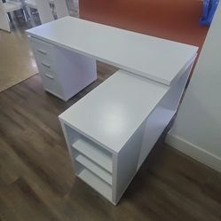 L Shaped Wood Desk White With Chair Office 59x23x47x29 
