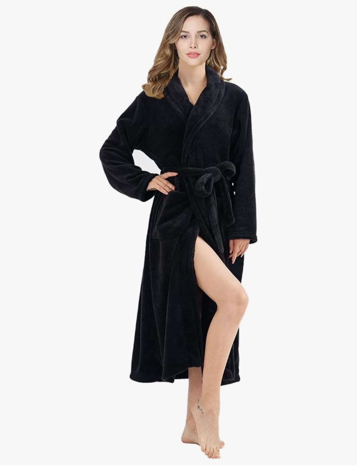 RONGTAI Womens Bathrobe Ladies Fleece Plush Warm Long Robes Fleece Nightgown Sleepwear