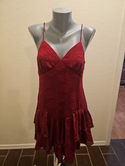 Red Floral Embossed Spaghetti Strap Mini Dress
