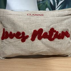 Clarins Natural Linen Cosmetics Bag with Red ‘Loves Nature’  Embroidery