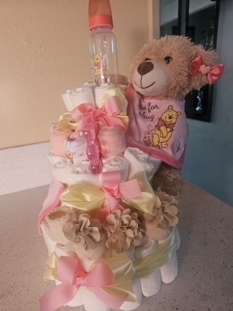 Winnie Pooh It's A Girl Diaper Cake