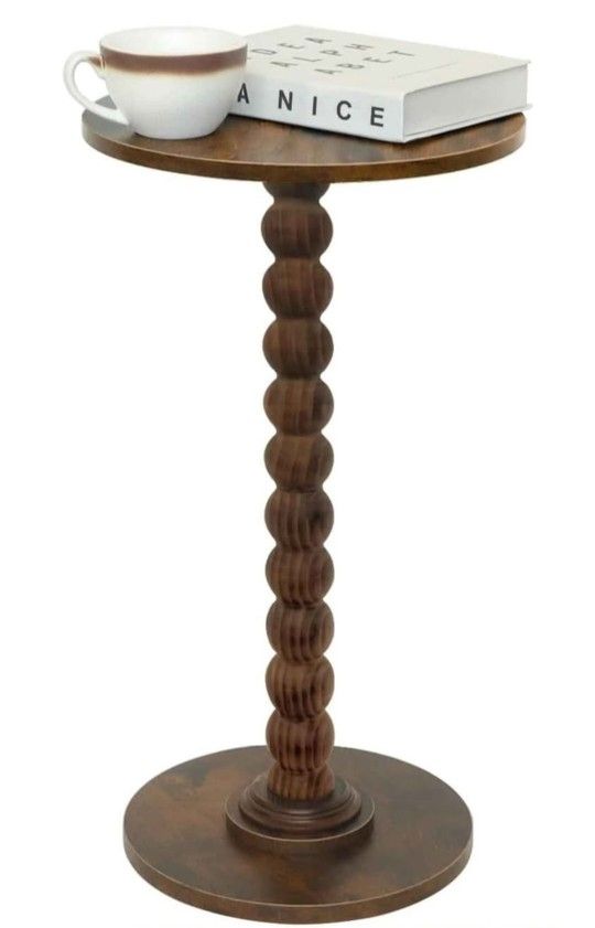 Round Side Table, Small Drink Table for Small Spaces, Modern Accent End Table Coffee Table with Solid Wood Leg