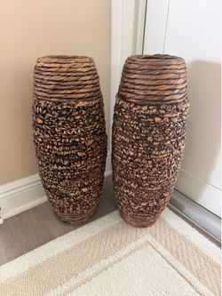 Pair of rattan Floor  Vases