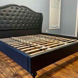 Brand New Black Platform Tufted Bed Frame w/ Tall Headboard