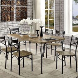 BANBURY 7PIECE DINING TABLE SET DARK BRONZE / NATURAL