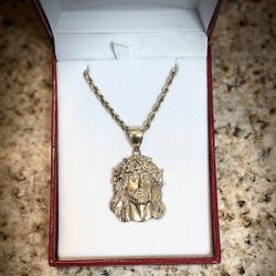 14k Gold Rope Chain & 10k Gold Jesus Pendant 