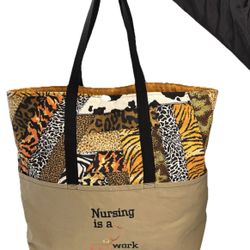 Nursing Canvas Quilted Safari Tote Bag With Patches And Pockets 