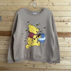 Disney Women’s Beige Winnie The Pooh Graphic Sequins Sweatshirt Top size M NWOT